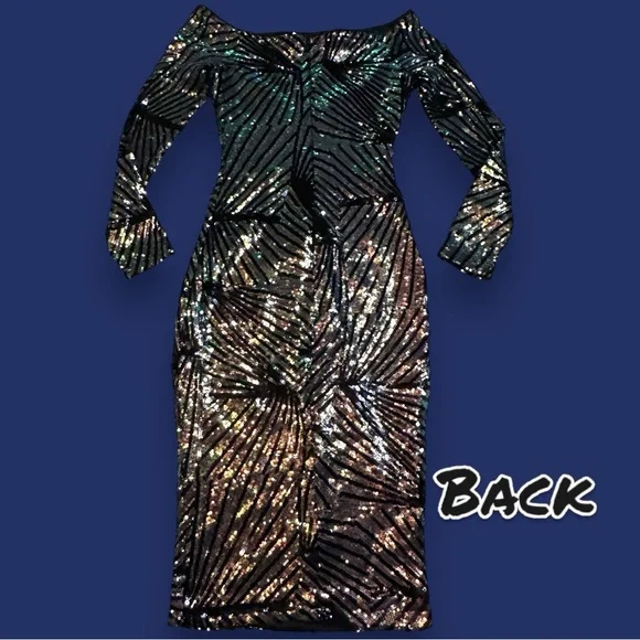πHPπ EUC (worn once) Ricarica Sequin Off The Shoulder Midi Dress. π Size Small - Picture 5 of 13